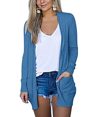 Solid Open Front Cardigan Elegante Cardigan A Maniche Lunghe