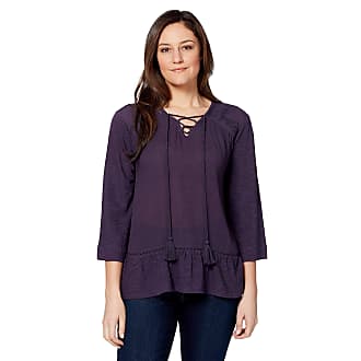 Gloria Vanderbilt Womens Cindy Lace Up Knit to Woven Top Blouse, Mauve Berry, Medium