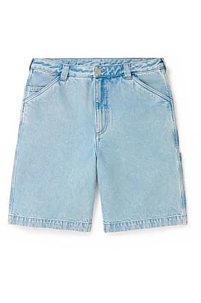 Men's denim short shorts with holes - light blue V1 OM-SRDS-0114
