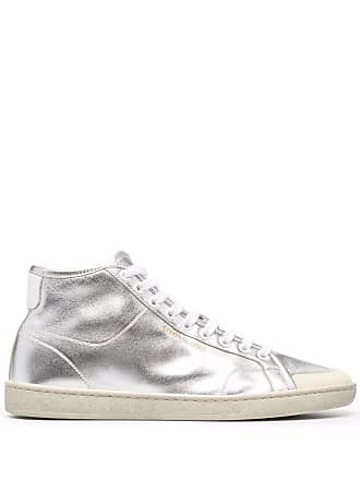 Saint Laurent metallic high-top sneakers - women - Fabric/Fabric/Rubber/Calf LeatherCalf Leather - 36.5 - Grey