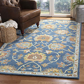 SAFAVIEH Watercolor Collection WTC672B Boho Chic Medallion Non-Shedding Living Room Bedroom Dining Home Office Area Rug 6'7 x 6'7 Square Ivory Peacock Blue 