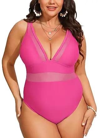 CUPSHE Women Swimsuit Plus Size One Piece V Neck Mesh Sheer Tummy Control  Bathing Suit with Adjustable Wide Straps, 00X Black at  Women's  Clothing store