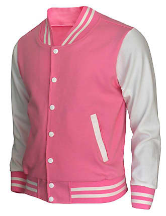 Maximos New Men's Premium Classic Snap Button Vintage Baseball Letterman Varsity Jacket (Pink White, M), Size: One Size