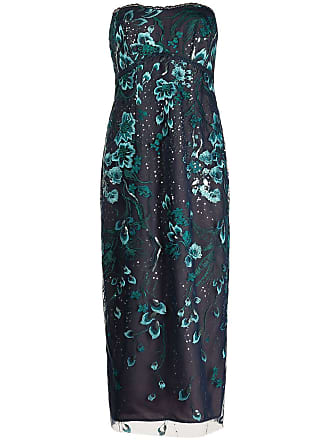 Marchesa embroidered floral strapless midi dress - women - Metallic Fibre/PolyesterNylon/Polyester - 10 - Blue