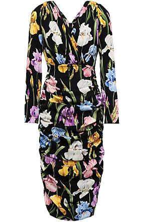 Dolce & Gabbana Dolce & Gabbana Woman Ruched Floral-print Silk-blend Dress Black Size 38