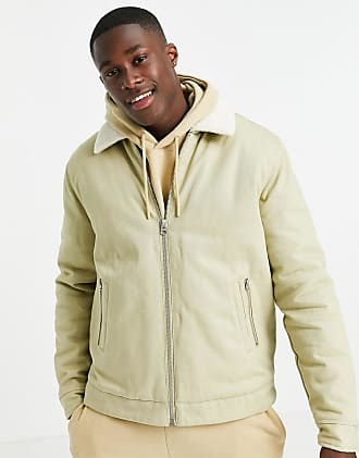 Topman harrington jacket with sherpa collar in stone-Neutral