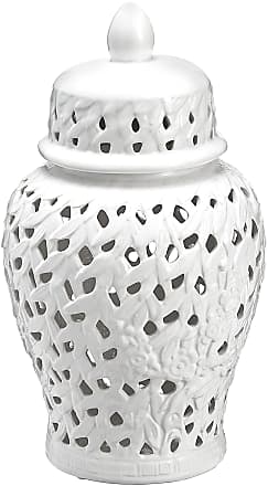 Sagebrook Home White Ceramic Pineapple Motif Covered Jar 5 x 5 x 10.5,