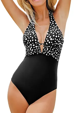 CUPSHE Women One Piece Swimsuit Deep V Neck Wide Straps Cutout Back Hook  Ruched Bathing Suits