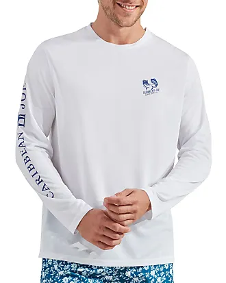 CARIBBEAN JOE Men's Standard Rash Guard, Logo Long Sleeve Sun Protection  Swim, Beach and Fishing T-Shirt Top, Navy Spacedye, Medium