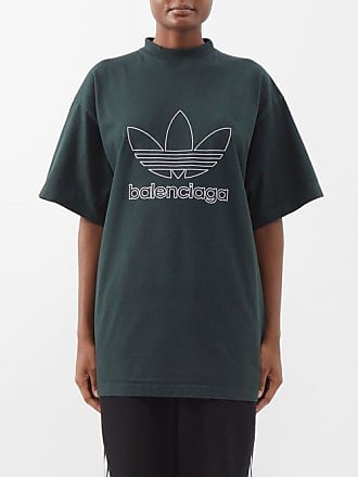 Balenciaga Oversized Distressed Logo-Print Jersey Hoodie in Green