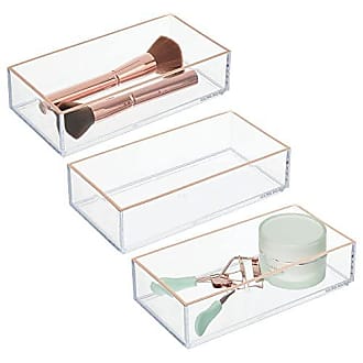 dekorative Kosmetik Aufbewahrungsbox für Wimperntusche und Lippenstift mDesign praktischer Kosmetik Organizer durchsichtig und rotgold Ablage mit 15 Fächern zur Schminkaufbewahrung
