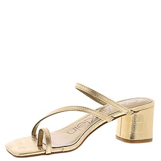 Calvin Klein Womens BELMA Heeled Sandal, Gold Crocodile 710, 9.5