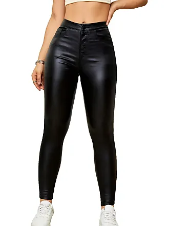 MakeMeChic Women's Faux Leather Leggings Pants High Waisted Leather Stacked Pants  Red XS at  Women's Clothing store