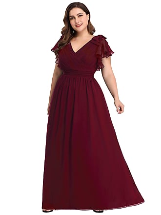 Ever-pretty Plus Womenss Plus Size A Line Elastic Waist Wedding Guest Dress Burgundy US16