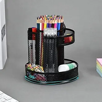 Mesh Rotating Desk Organizer, Black Pen Pencil Holder Metal