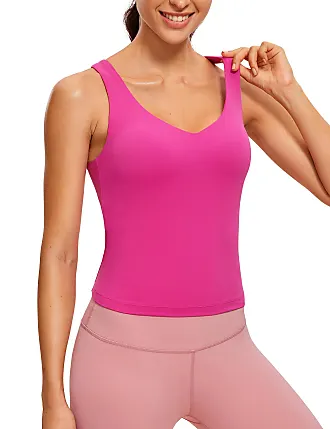  CRZ YOGA Butterluxe Womens Racerback High Neck Tank Top - with  Built in Bra Workout Padded Yoga Athletic Camisole Elfin Purple XX-Small :  Clothing, Shoes & Jewelry