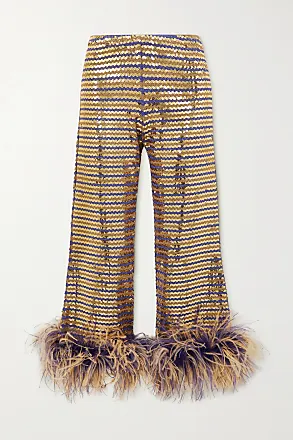 VALENTINO GARAVANI Cropped feather-trimmed stretch jacquard-knit pants