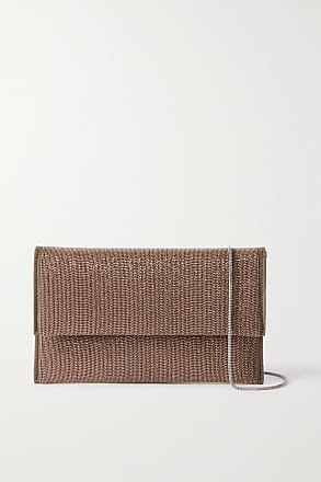 BRUNELLO CUCINELLI Shearling-trimmed textured-leather shoulder bag