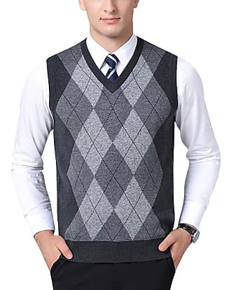 Yukirtiq Mens Knitted Deamond Pattern Gilets V-Neck Tank Tops Knitwear Cardigans with Buttons Gentleman Sleeveless Jumper Vest Waistcoat 