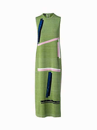 Akris Sleeveless Linen Silk Midi Sheath Dress with Geometric Sequin Cut-Outs