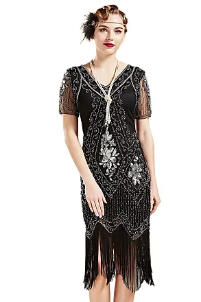 BABEYOND - Abito da donna con maniche corte, stile Gatsby, anni '20, costume  di carnevale, abito per feste a tema, oro nero., XS 