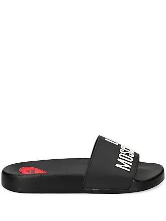 Moschino logo-debossed open-toe slides - Black
