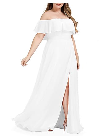 Ever-pretty Womens Plus Size Bridesmaid Dress Off The Shoulder Maxi Dress Chiffon Maxi Dress White US16