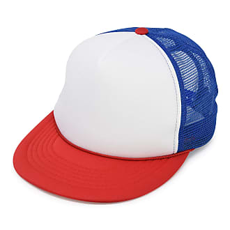 Dalix Flat Billed Trucker Cap with Mesh Back in Red White Royal