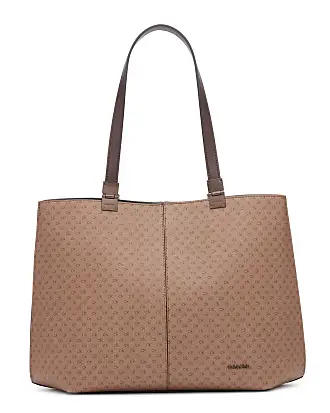  Calvin Klein Hailey Signature Top Zip Chain Tote,  Brown/Khaki/Caramel Linear : Clothing, Shoes & Jewelry