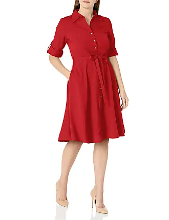 Womens Red Plaid Dresses Button-Down Long Sleeve Irregular Flare Hem Shirt  Dress (Red, Small) at  Women's Clothing store