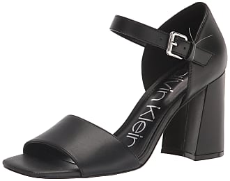 Calvin Klein Womens QUELYN Heeled Sandal, Black Leather 001, 7.5