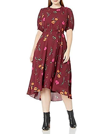 Donna Morgan Womens Plus Size Floral Georgette High-Low Dress, Bordeaux/Electric Pink Multi, 18W