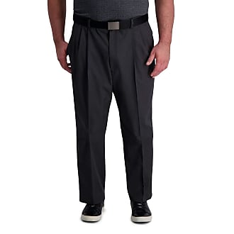 Haggar Mens Big and Tall Cool Right Performance Flex Solid Classic Fit Pleat Front Pant Casual, Dk. HTR. Grey, 44W x 32L