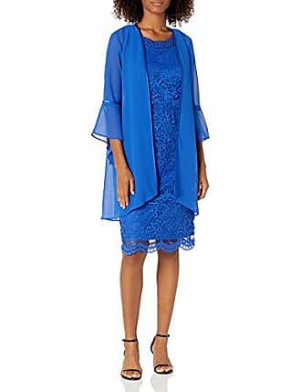 Le Bos Womens Bell Sleeve Duster with Lace Dress, Cobalt, 10