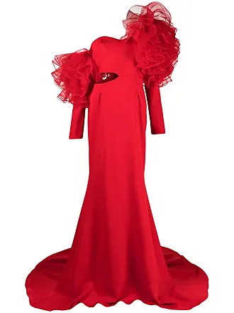 Ana Radu floral-appliqué satin gown - Red