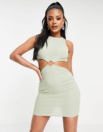 Fashionkilla cut out side mini dress in sage-Green