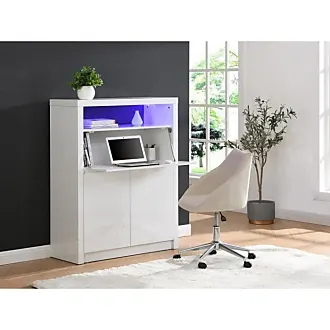 Bureau EMERSON - 3 tiroirs - MDF laqué blanc - LEDs