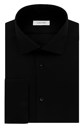 Calvin Klein Mens Dress Shirt Slim Fit Non Iron Herringbone French Cuff, Black, 15 Neck 32-33 Sleeve