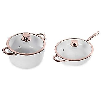  TOWER T800001RW Saucepan Set, Linear Collection with Easy Clean  Non-Stick Ceramic Coating, Aluminium, White and Rose Gold : Home & Kitchen