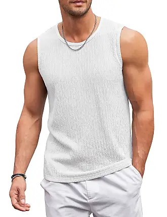 COOFANDY Men's Floral Tank Top Sleeveless Tees All Over Print Casual Sport  Gym T-Shirts Hawaii Beach Vacation White Medium
