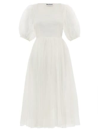 MOLLY GODDARD Gwyneth Puff-sleeved Tulle Midi Dress - Womens - Ivory