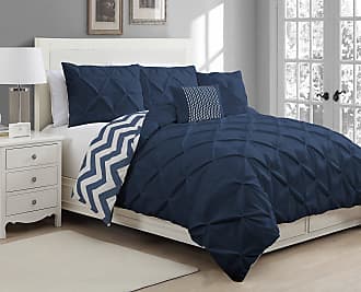 Geneva Home Fashion Avondale Manor 5-Piece Ella Pinch Pleat Duvet Set, King, Navy