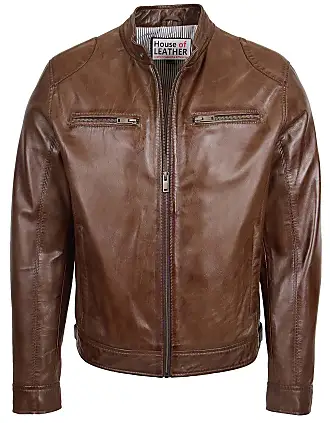 Giacca da biker uomo vintage marrone retrò casual effetto invecchiato in  pelle