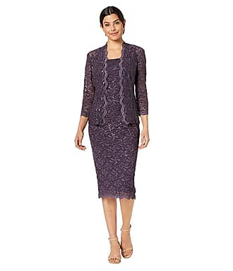 Alex Evenings Tea Length All Over Sequin Lace Jacket Dress