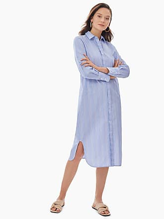 Misook Womens Pinstripe Cotton Poplin Shirtdress - Ribbon Blue/Iris Flower/White