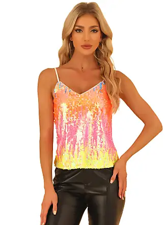Allegra K Women's Sequined Shining Club Party Sparkle Cami Top
