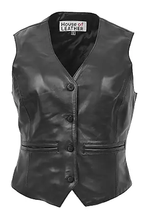 Gilet Da Uomo In Vera Pelle Classico Stile Vintage Nero e Cammello - Nero /  X-Small