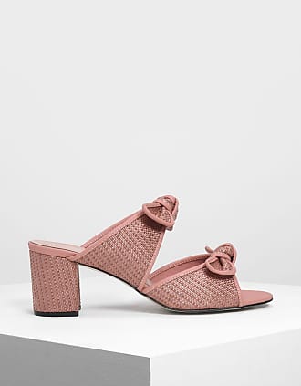 Charles & Keith Double Bow Raffia Heeled Slide Sandals