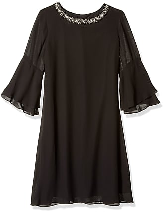 S.L. Fashions Womens Chiffon Long Cocktail Dress, Black Bell Sleeve, 16