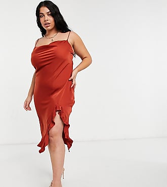 Outrageous Fortune Plus cowl neck midi dress with split front in rust-Orange